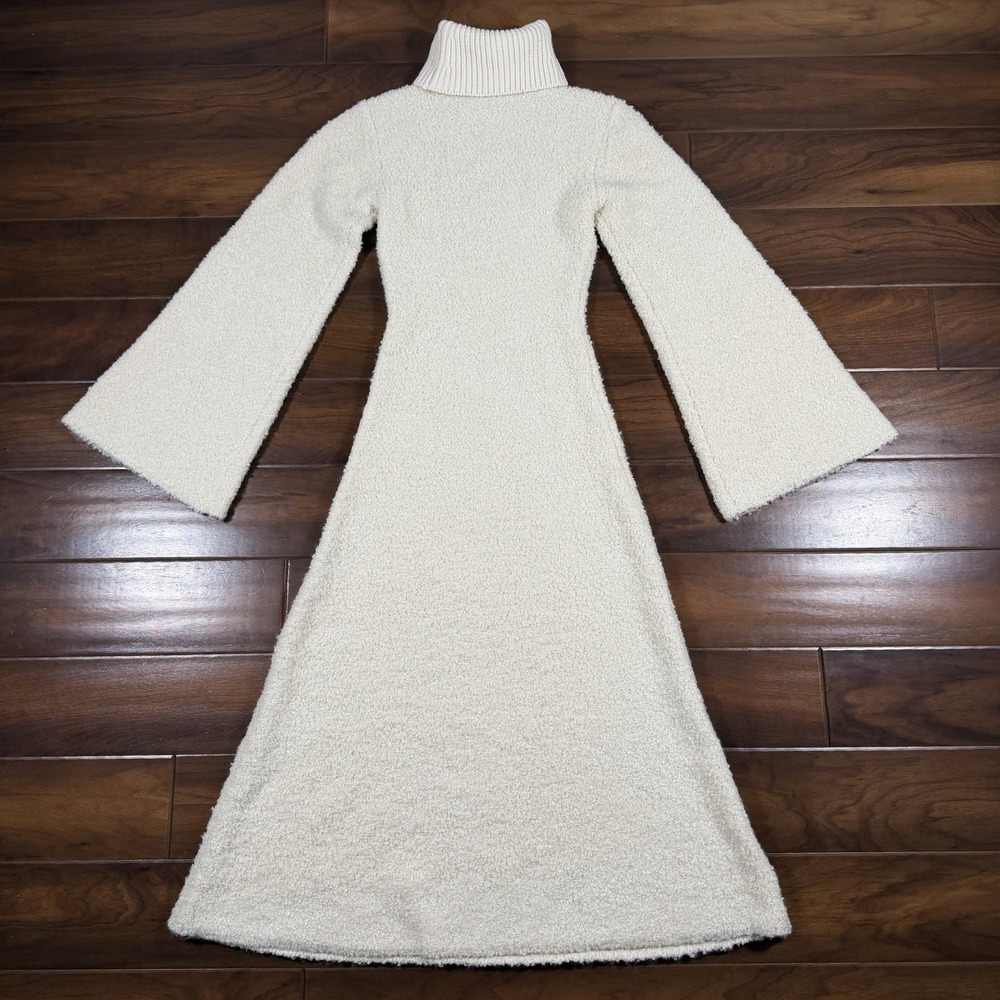GRLFRND Size XS Ivory Maeko Boucle Thick Knit Midi Sweater Dress Bell Sleeve - Picture 8 of 10
